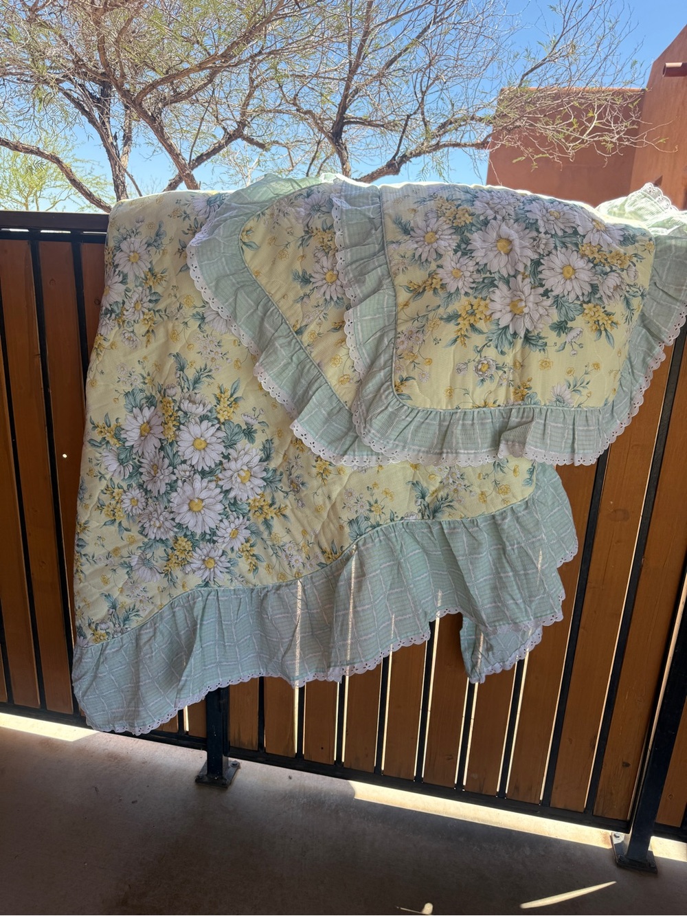 Vintage JCP Yellow & Blue Floral Quilted Comforter Set